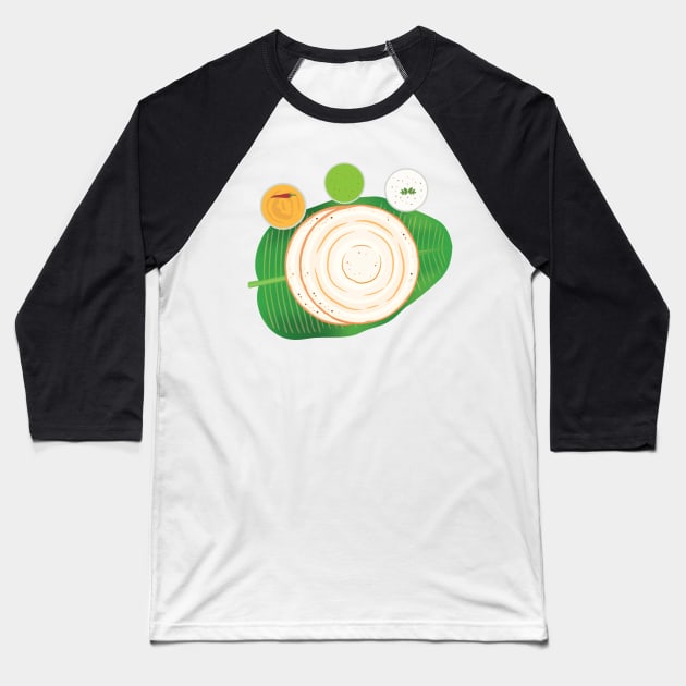 Masala Dosa Idli Churtney on Banana Leaf Indian Food Baseball T-Shirt by alltheprints